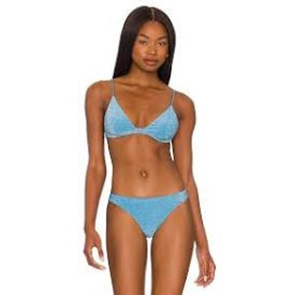 Mikoh Taga Lurex Bikini Set in Bermuda Blue Metallic Large NWT Pool Party Glam